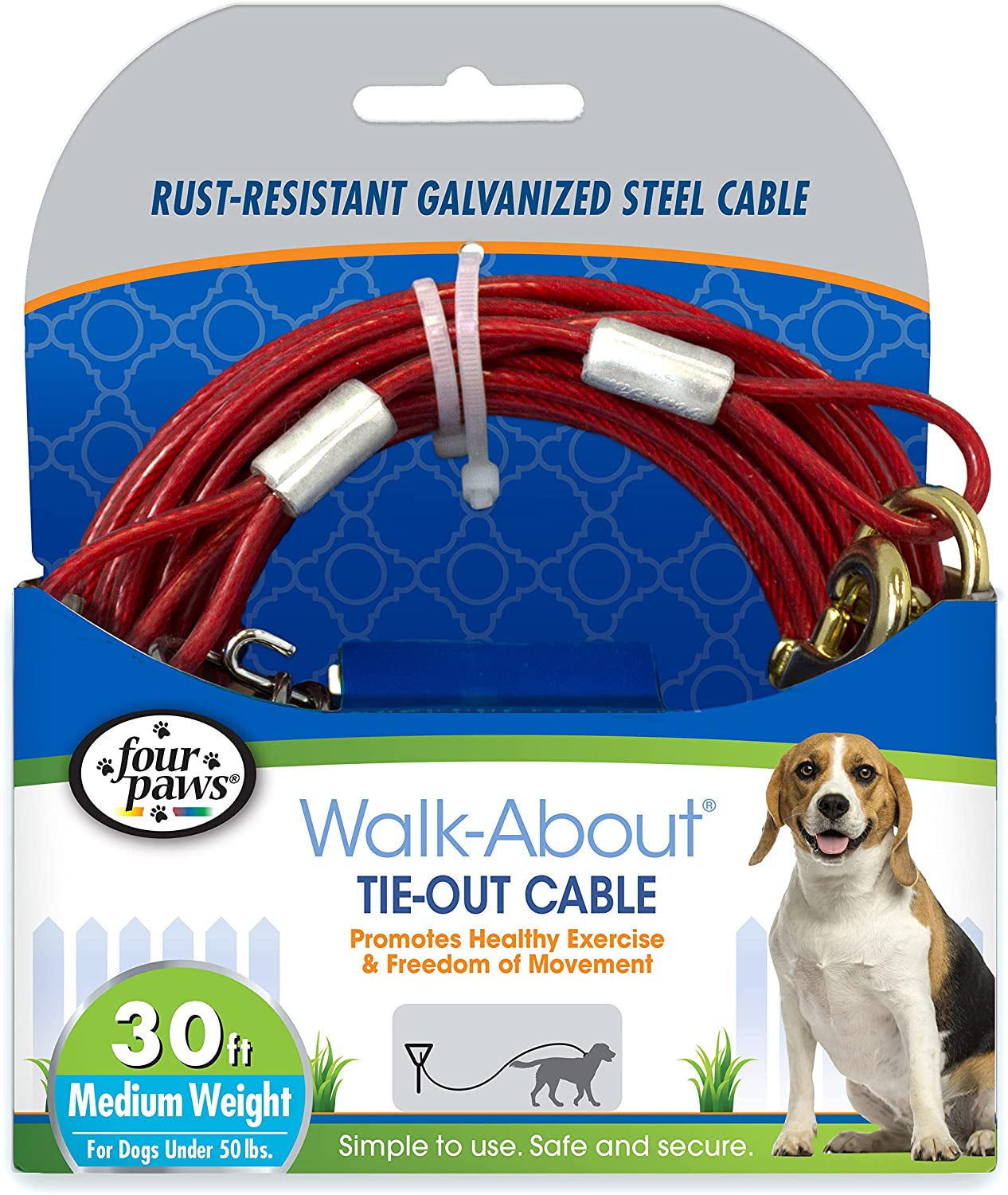 Four Paws Walk About Tie Out Cable Medium Weight for Dogs