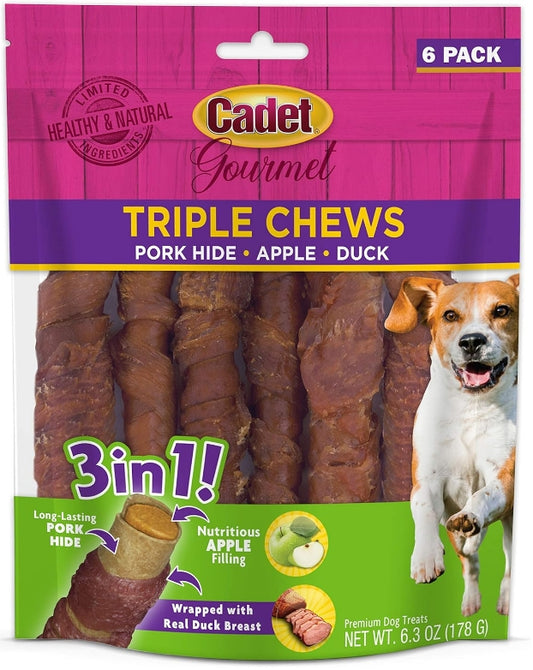 Cadet Gourmet Pork Hide Triple Chews with Duck and Apple
