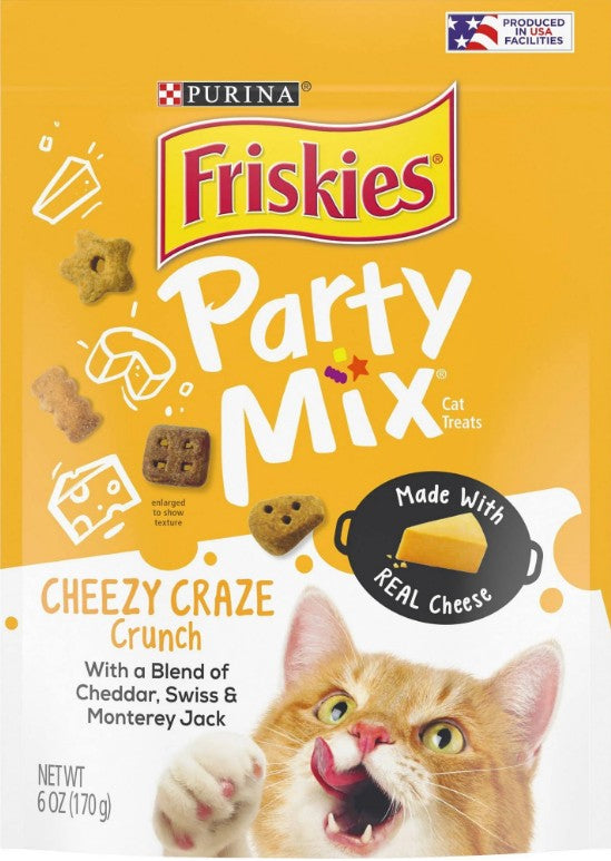 Friskies Party Mix Cheezy Craze Crunch with a Blend of Cheddar, Swiss and Monterey Jack Cat Treats