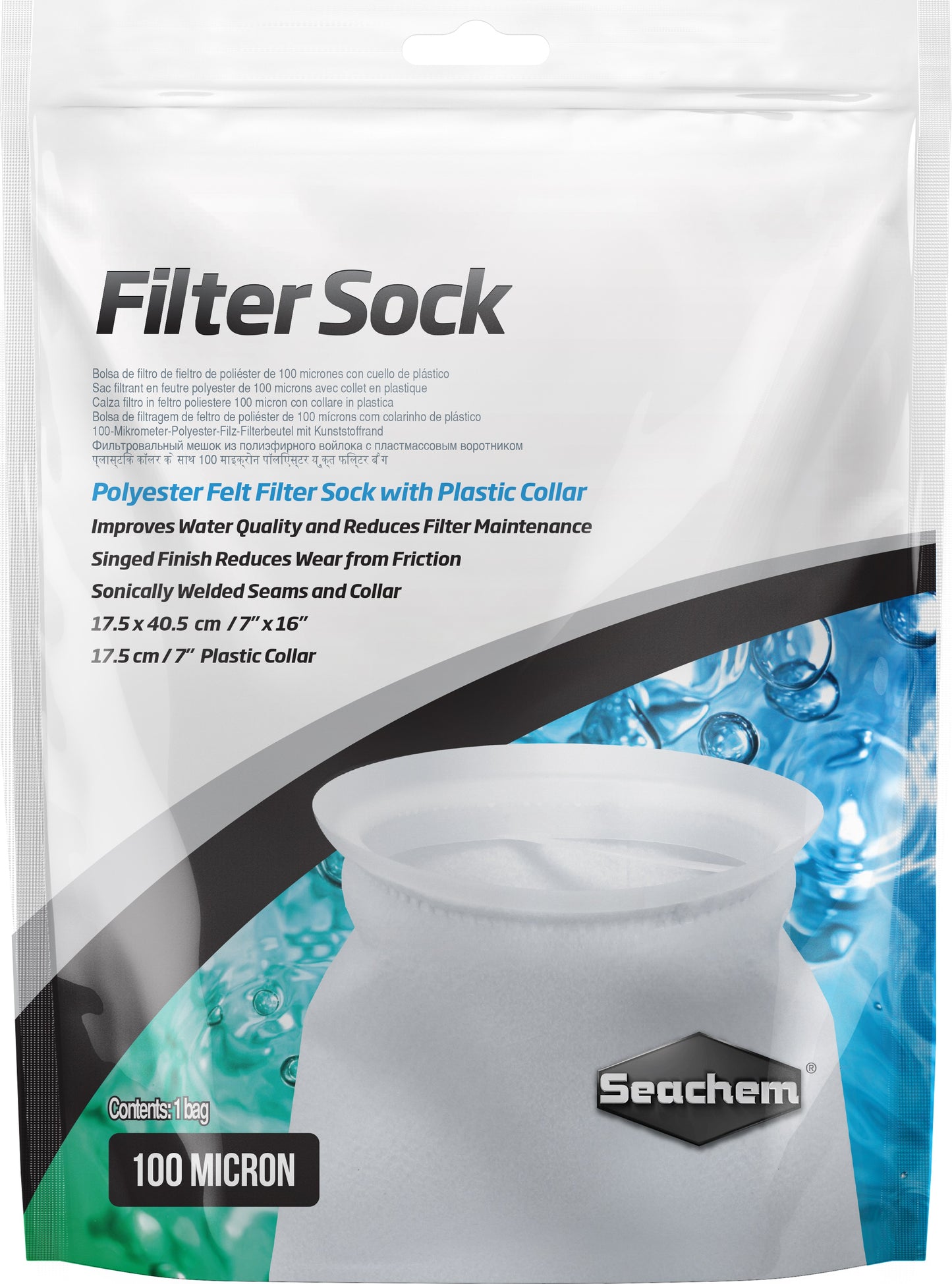 Seachem Filter Sock Polyester Felt Filter Sock with Plastic Collar for Aquariums