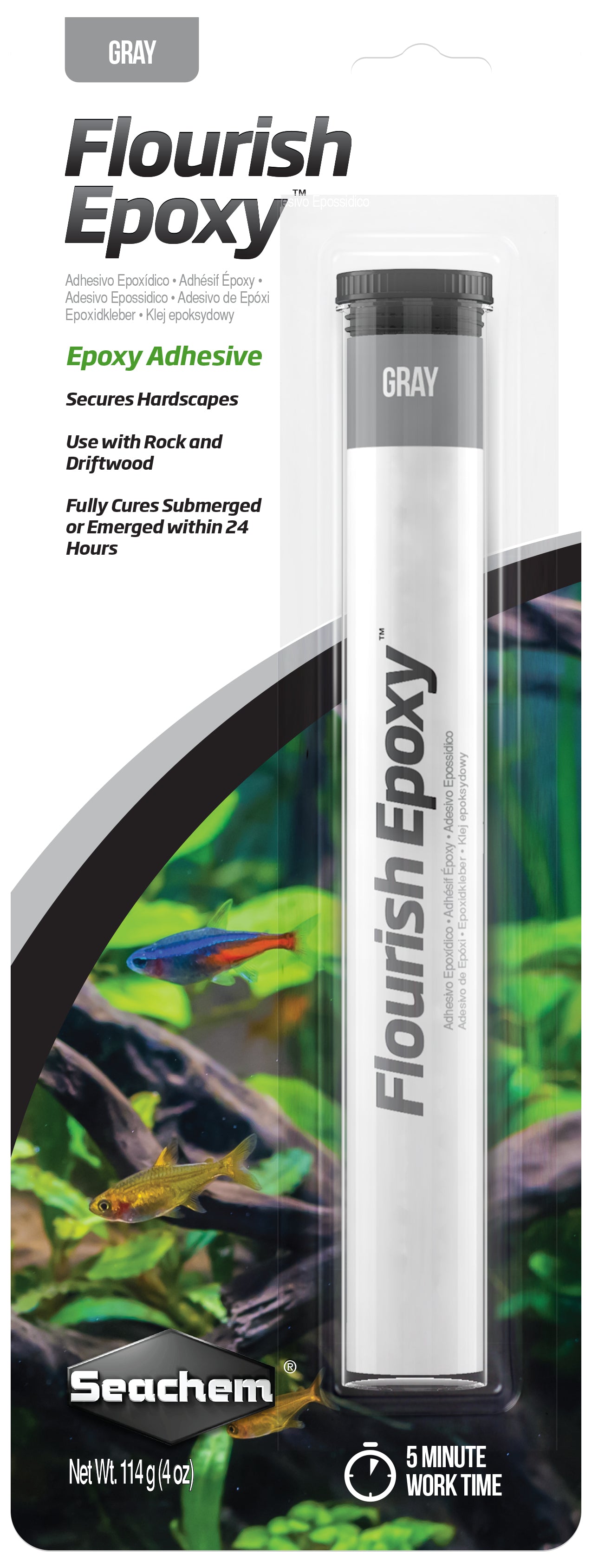 Seachem Flourish Epoxy Gray Adhesive for Securing Hardscapes in Aquariums