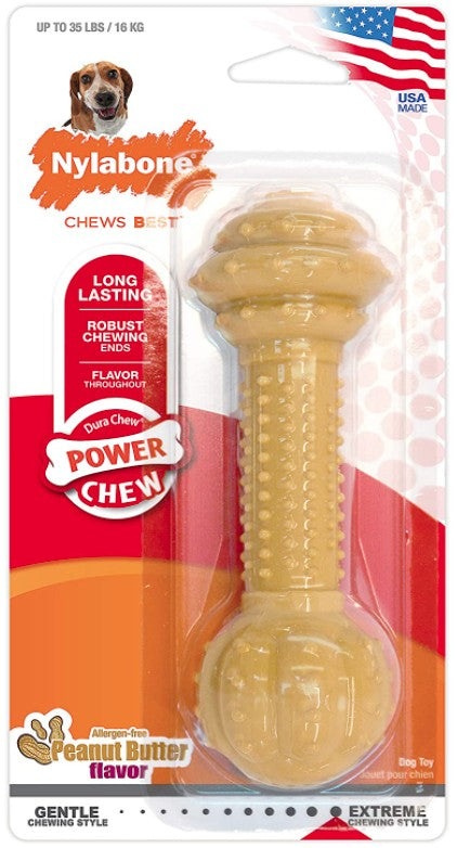Nylabone Dura Chew Barbell Chew Toy Peanut Butter Flavor