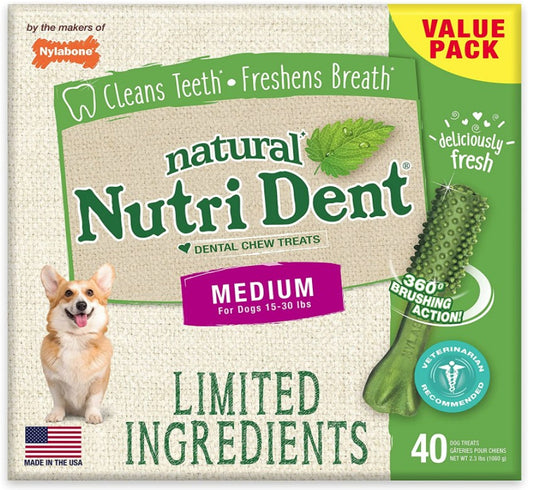 Nylabone Natural Nutri Dent Fresh Breath Limited Ingredients Medium Dog Chews