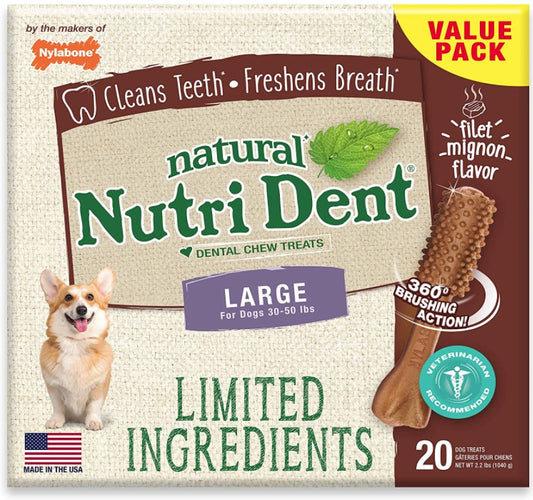 Nylabone Natural Nutri Dent Filet Mignon Limited Ingredients Large Dog Chews