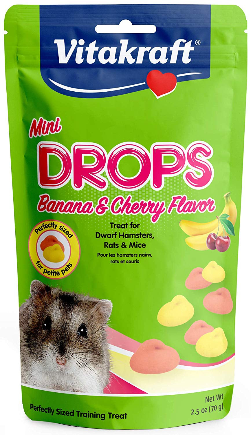 Vitakraft Mini Drops Treat for Hamsters, Rats and Mice Banana and Cherry Flavor