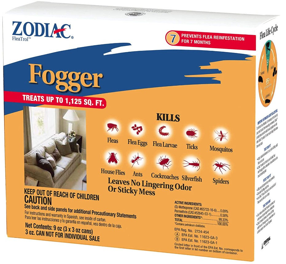 Zodiac FleaTrol Fogger Kills Fleas, Flea Eggs and Larvae, Ticks, Mosquitoes, Cockroaches, Ants, Spiders and Silverfish
