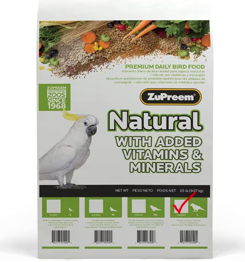 ZuPreem Natural with Added Vitamins, Minerals, Amino Acids Bird Food for Large Birds