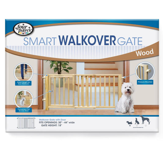 Four Paws Smart Walkover Wood Safety Gate with Pet Door