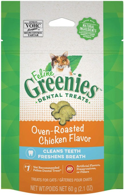 Greenies Feline Natural Dental Treats Oven Roasted Chicken Flavor
