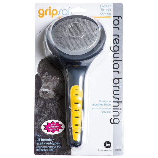 JW Pet GripSoft Slicker Brush with Soft Pins for Regular Brushing for All Breeds and Coat Types