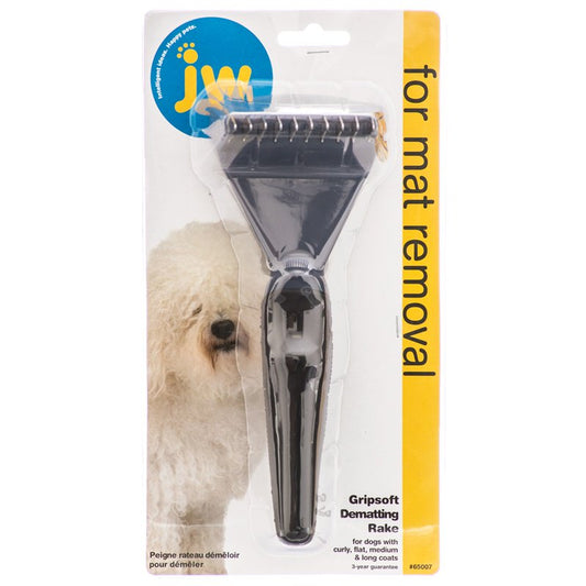 JW Pet GripSoft Dematting Rake for Mat Removal for Dogs with Curly, Flat, Medium, and Long Coats