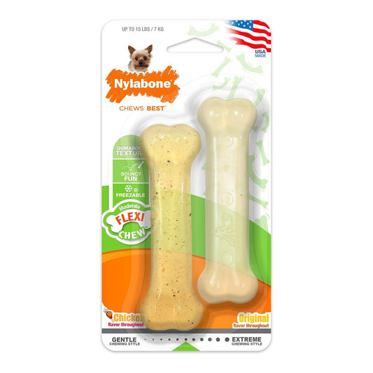 Nylabone FlexiChew Bone Dog Chew Toys Chicken 1ea/XS/Petite - Up To 15 lb