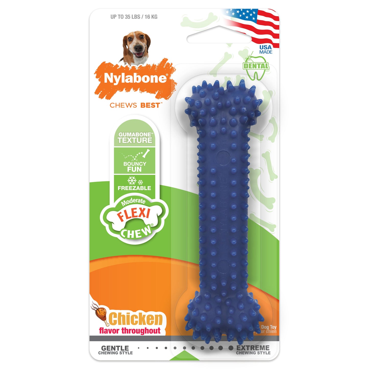 Nylabone Moderate Chew Textured Dog Dental Chew Toy Chicken 1ea/Medium/Wolf - Up To 35 lb