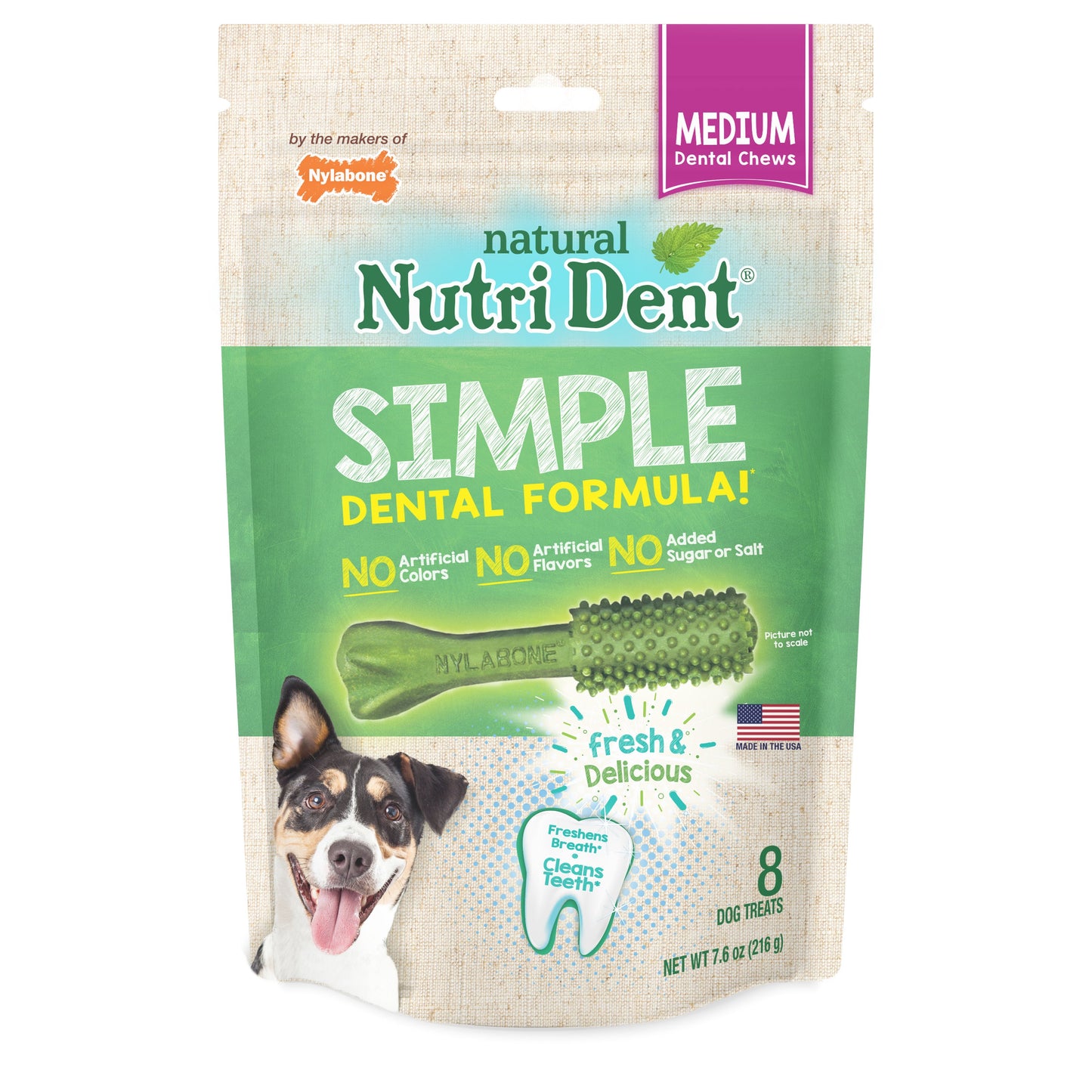 Nylabone Nutri Dent SIMPLE Natural Dental Fresh Breath Flavored Chew Treats 1ea/Medium, 8 ct