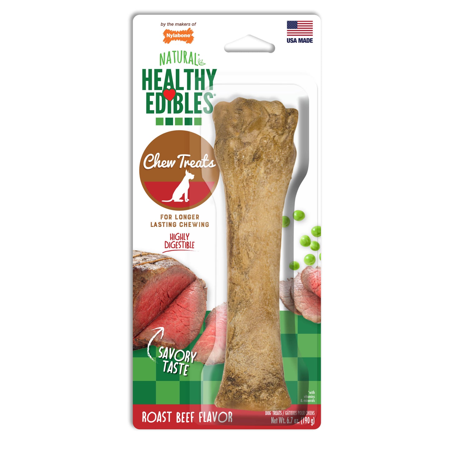 Nylabone Healthy Edibles AllNatural Long Lasting Roast Beef Dog Chew Treats 1 Count, Souper  50 lb