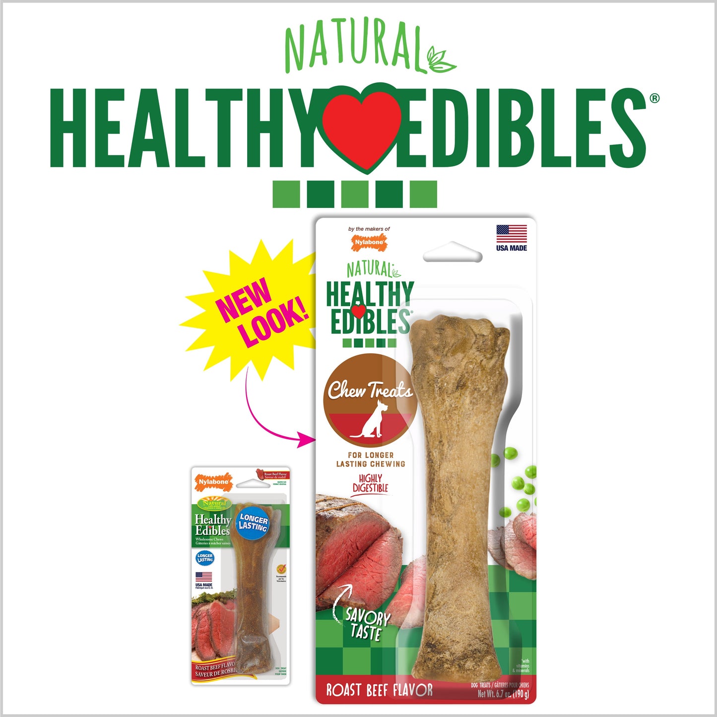 Nylabone Healthy Edibles AllNatural Long Lasting Roast Beef Dog Chew Treats 1 Count, Souper  50 lb