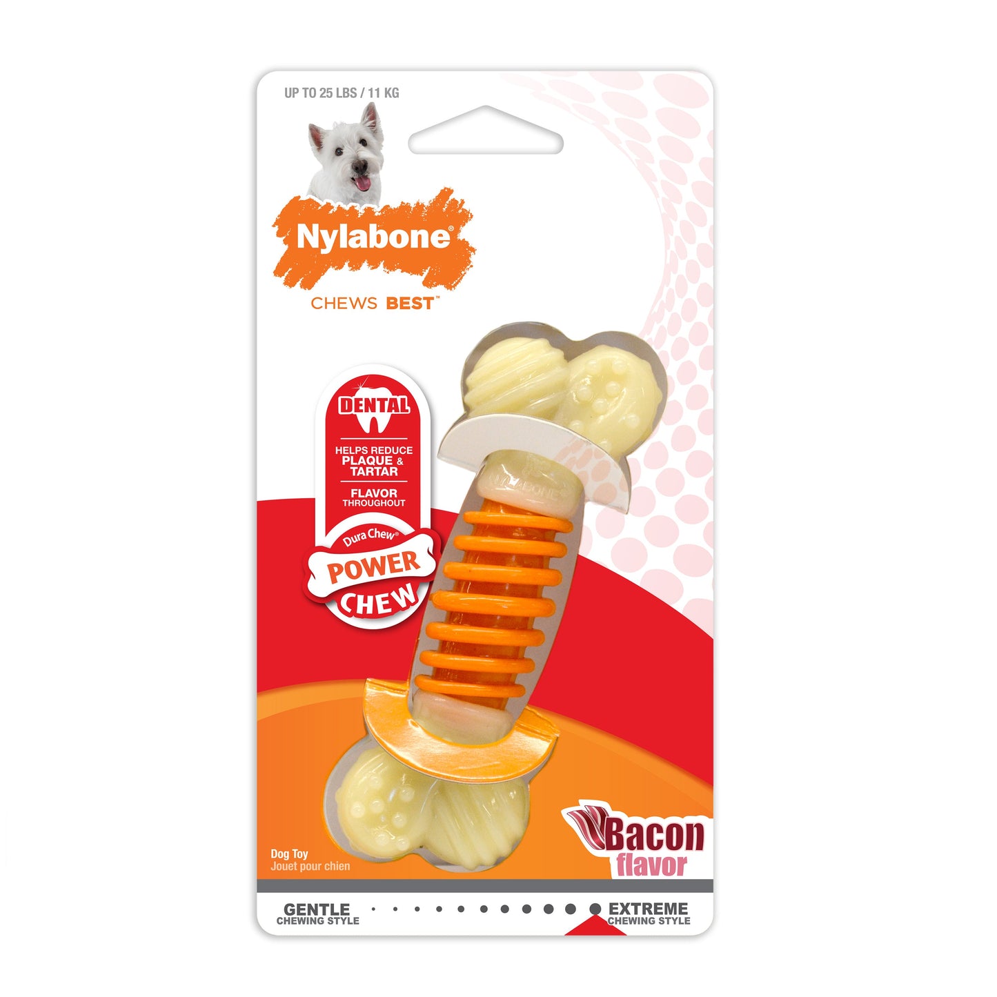 Nylabone PRO Action Dental Power Chew Durable Dog Toy Bacon 1ea/SMall/Regular - Up To 25 Ibs.