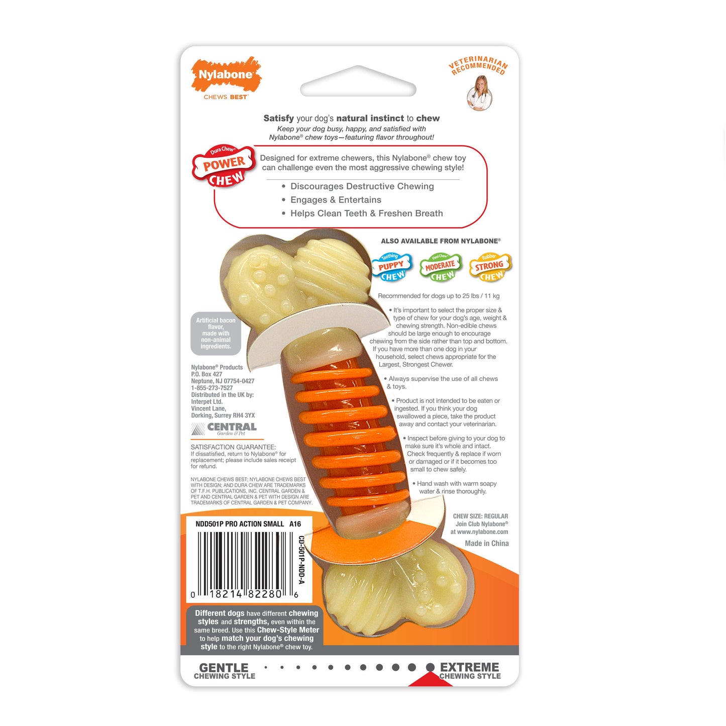 Nylabone PRO Action Dental Power Chew Durable Dog Toy Bacon 1ea/SMall/Regular - Up To 25 Ibs.