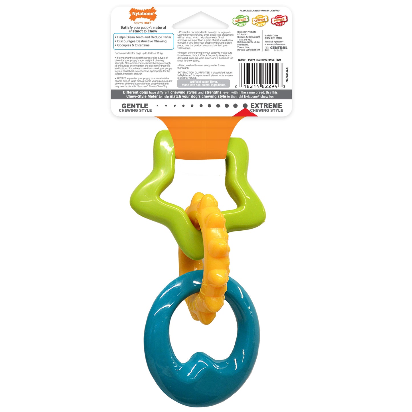 Nylabone Puppy Power Chew Puppy Teething Rings Bacon Yellow 1ea/SMall/Regular - Up To 25 Ibs.