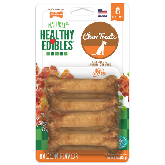 Nylabone Healthy Edibles AllNatural Long Lasting Bacon Chew Treats Bacon, XS/Petite  Up To 15 Lbs. 8 ct