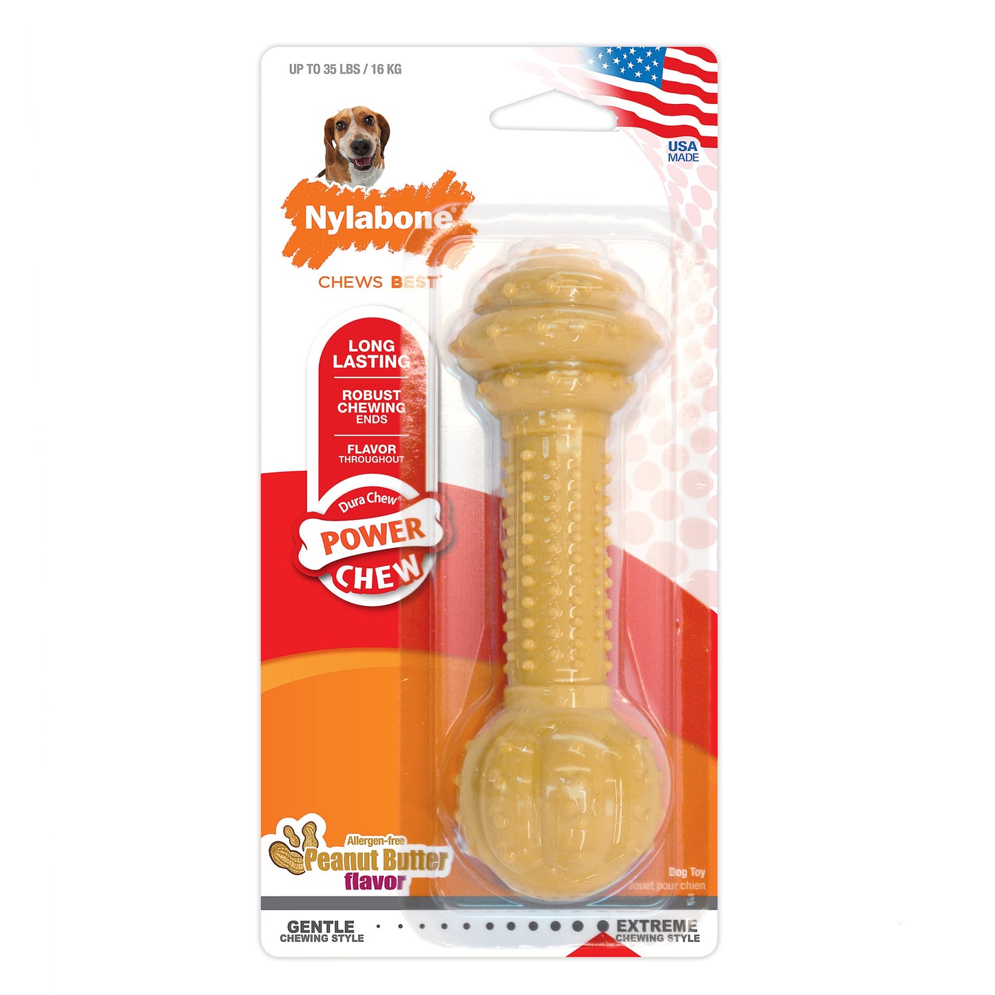 Nylabone Barbell Power Chew Durable Dog Toy Peanut Butter 1ea/Medium/Wolf - Up To 35 lb