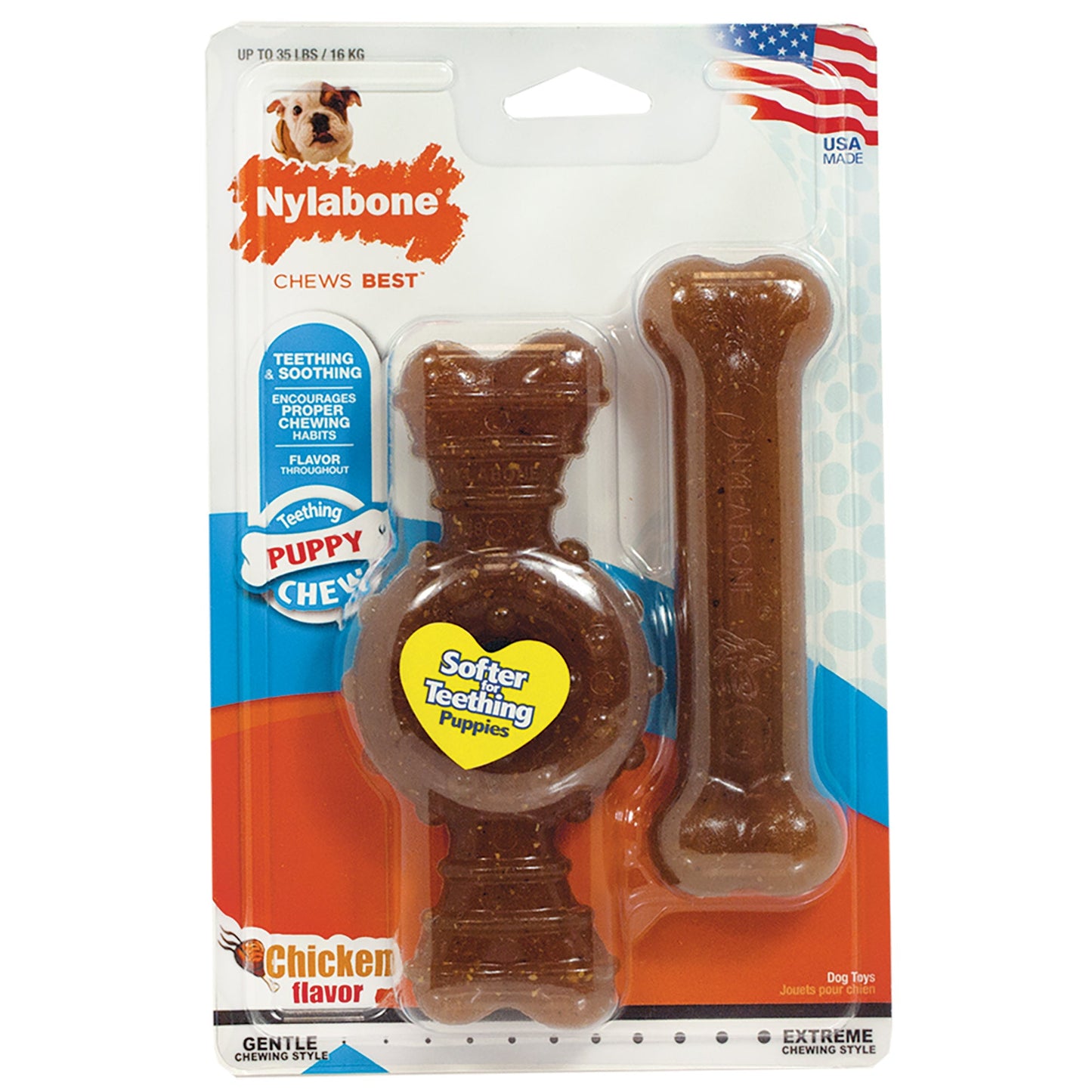 Nylabone Just for Puppies Teething Chew Ring Bone Ring Bone Twin Pack Chicken 1ea/Medium/Wolf - Up To 35 lb