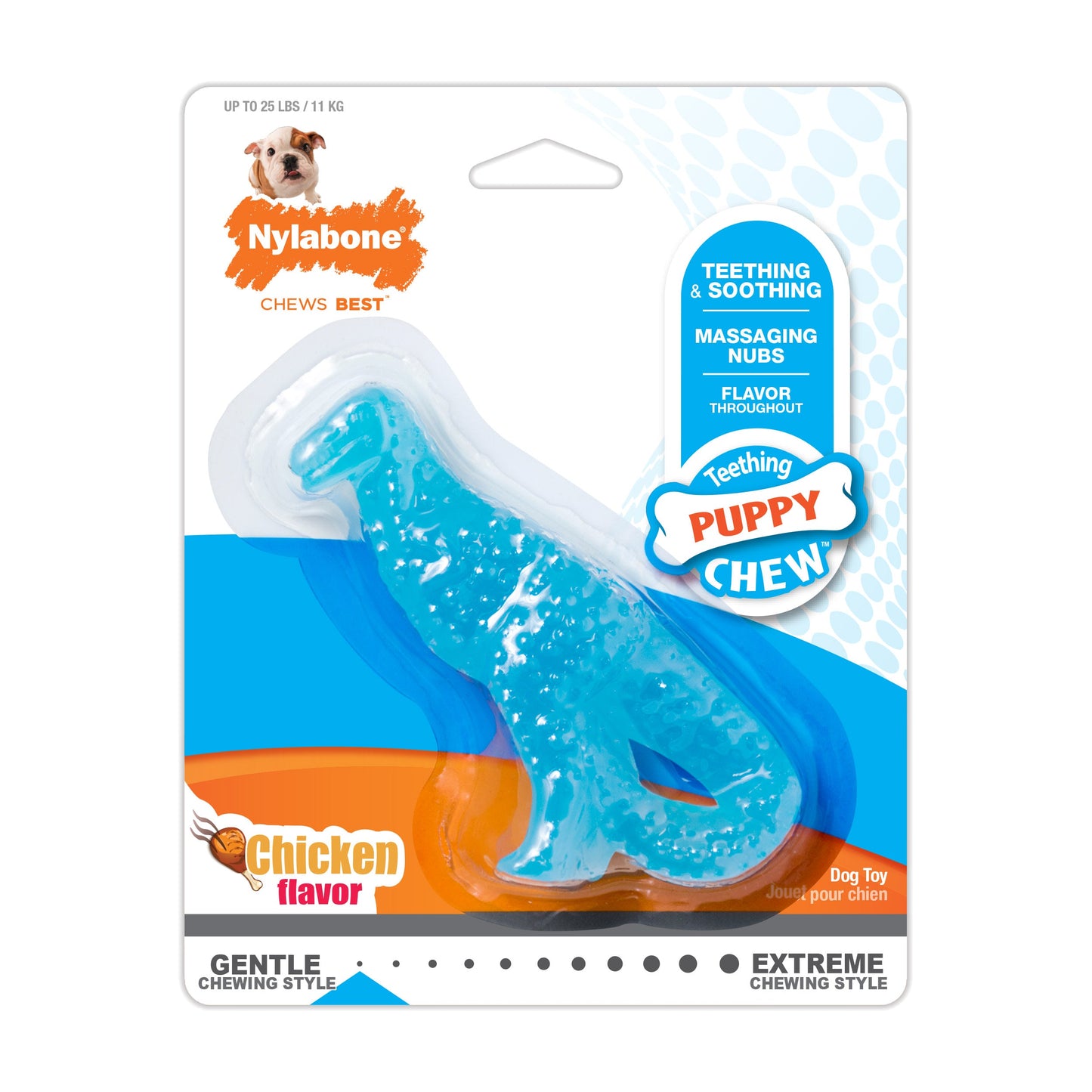 Nylabone Puppy Dental Dinosaur Chew Toy for Teething Puppies Dino Chicken Blue 1ea/SMall/Regular - Up To 25 Ibs.