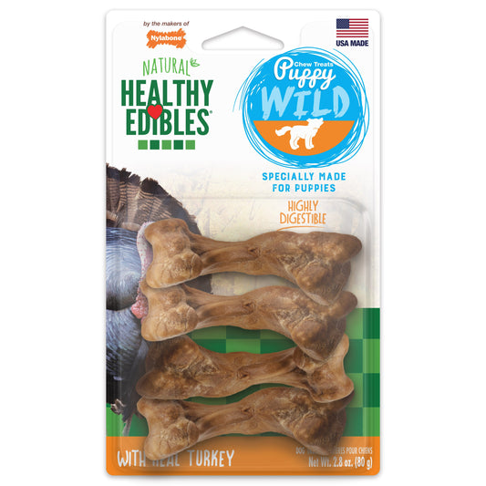 Nylabone Healthy Edibles WILD Puppy Natural Long Lasting Turkey Dog Chew Treats Turkey, SMall/Regular  Up To 25 Ibs. 4 ct