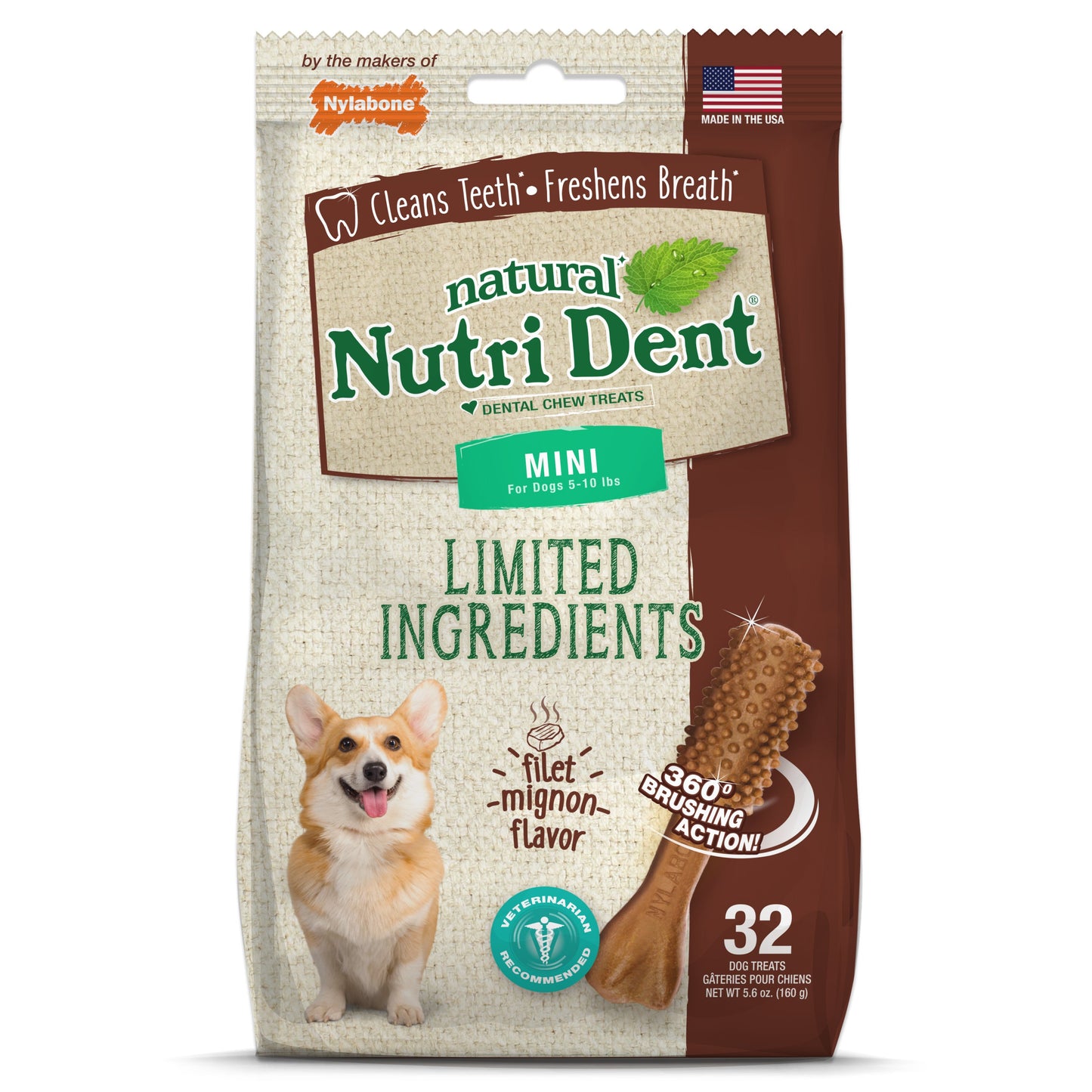 Nylabone Nutri Dent Filet Mignon Dog Dental Chews Filet Mignon 1ea/Mini - 5 Lbs. To 10 lb