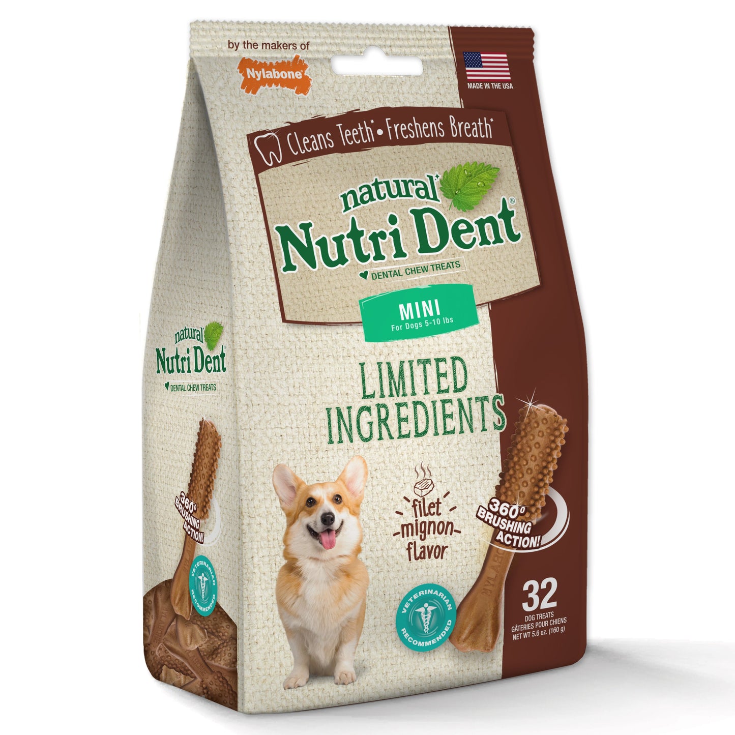 Nylabone Nutri Dent Filet Mignon Dog Dental Chews Filet Mignon 1ea/Mini - 5 Lbs. To 10 lb