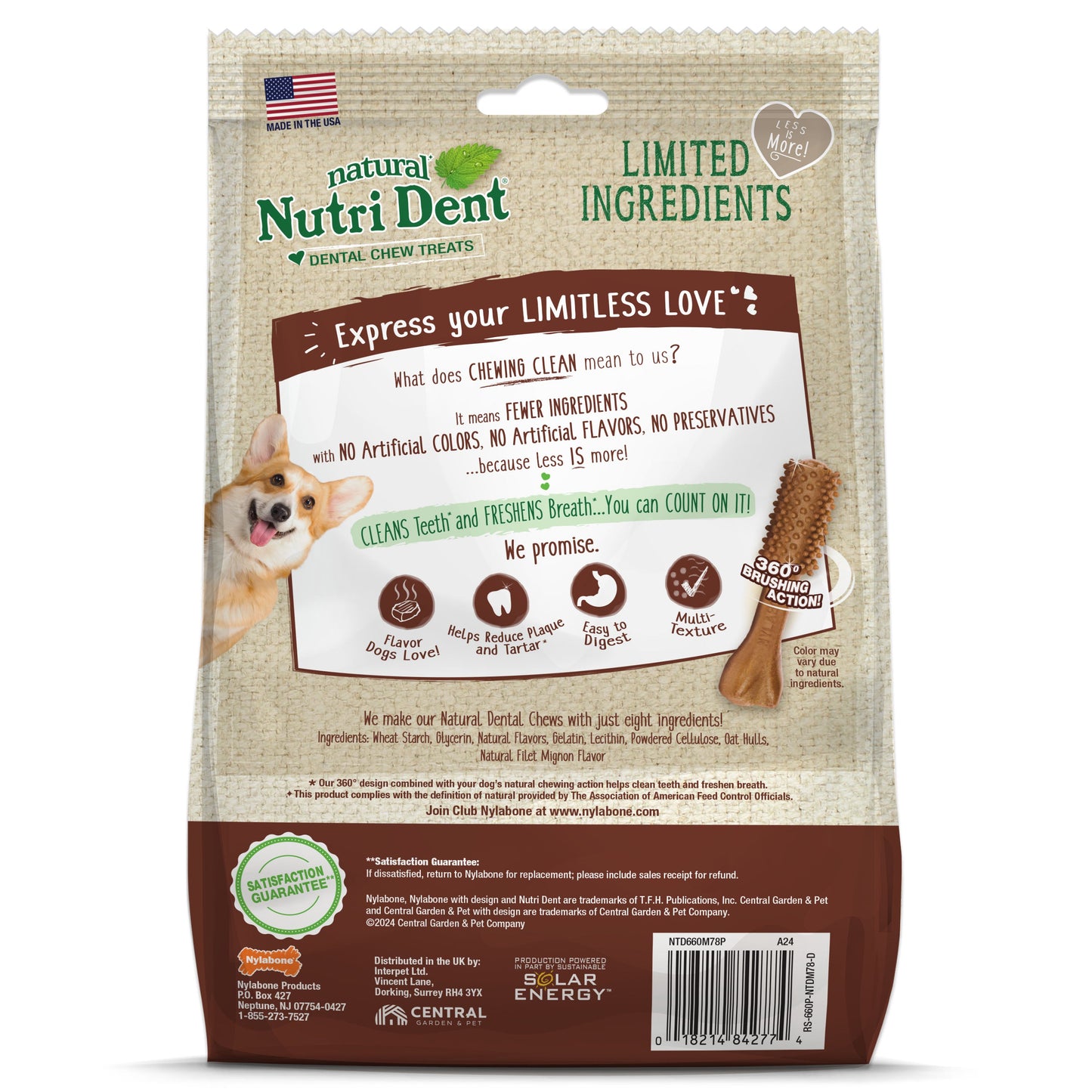 Nylabone Nutri Dent Filet Mignon Dog Dental Chews Filet Mignon 1ea/Mini - 5 Lbs. To 10 lb (78 ct)