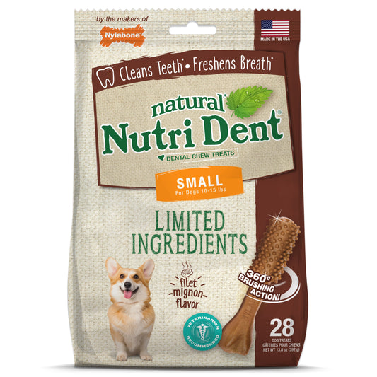 Nylabone Nutri Dent Filet Mignon Dog Dental Chews Filet Mignon 1ea/SMall - 10 Lbs. To 15 Ibs.