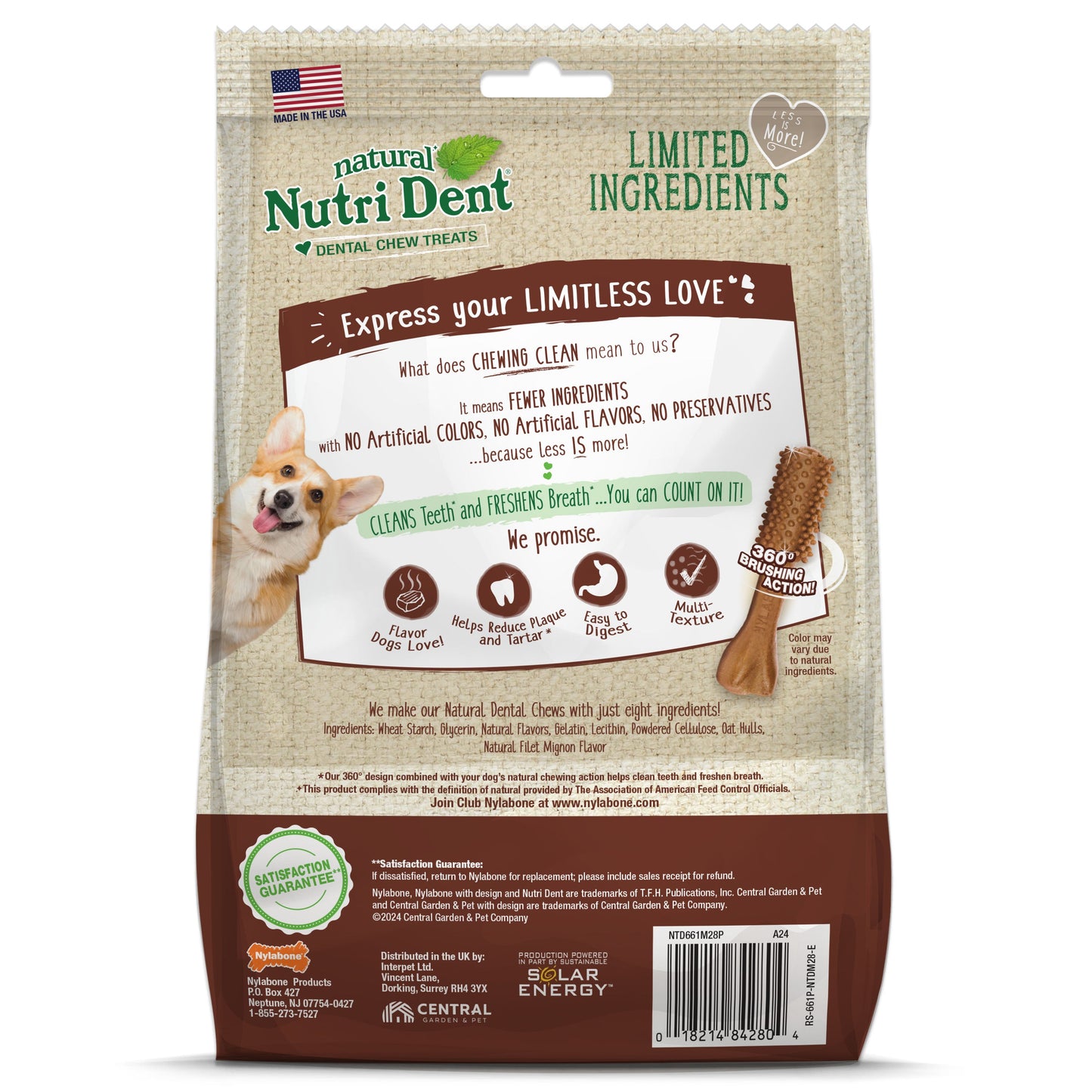 Nylabone Nutri Dent Filet Mignon Dog Dental Chews Filet Mignon 1ea/SMall - 10 Lbs. To 15 Ibs.