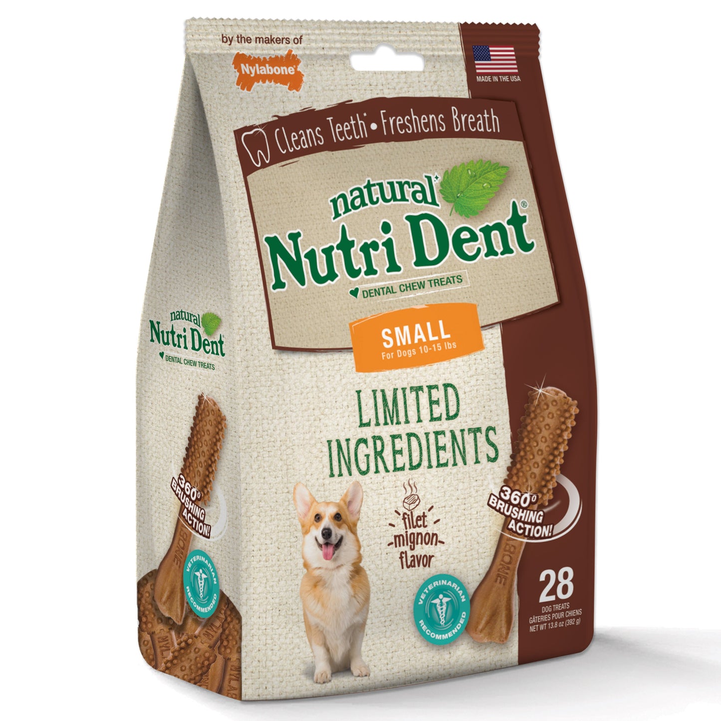 Nylabone Nutri Dent Filet Mignon Dog Dental Chews Filet Mignon 1ea/SMall - 10 Lbs. To 15 Ibs.