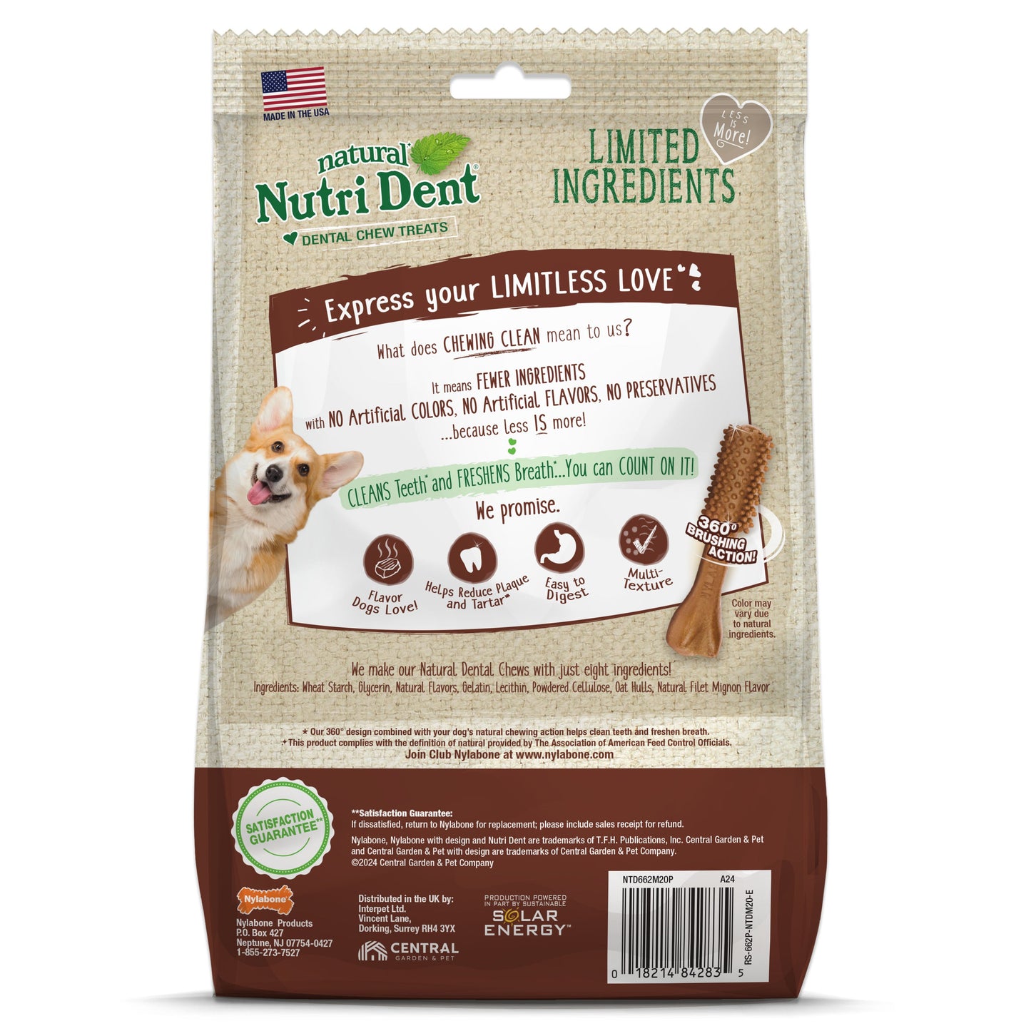 Nylabone Nutri Dent Filet Mignon Dog Dental Chews Filet Mignon Medium - 15 Lbs. To 30 lb  (20 ct)