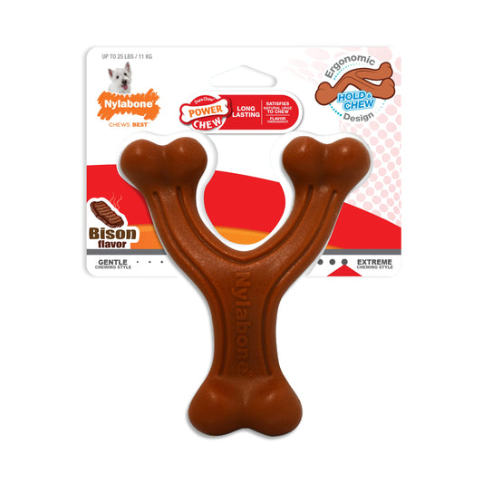 Nylabone Ergonomic Hold & Chew Wishbone Power Chew Durable Dog Toy Bison 1ea/SMall/Regular - Up To 25 Ibs.