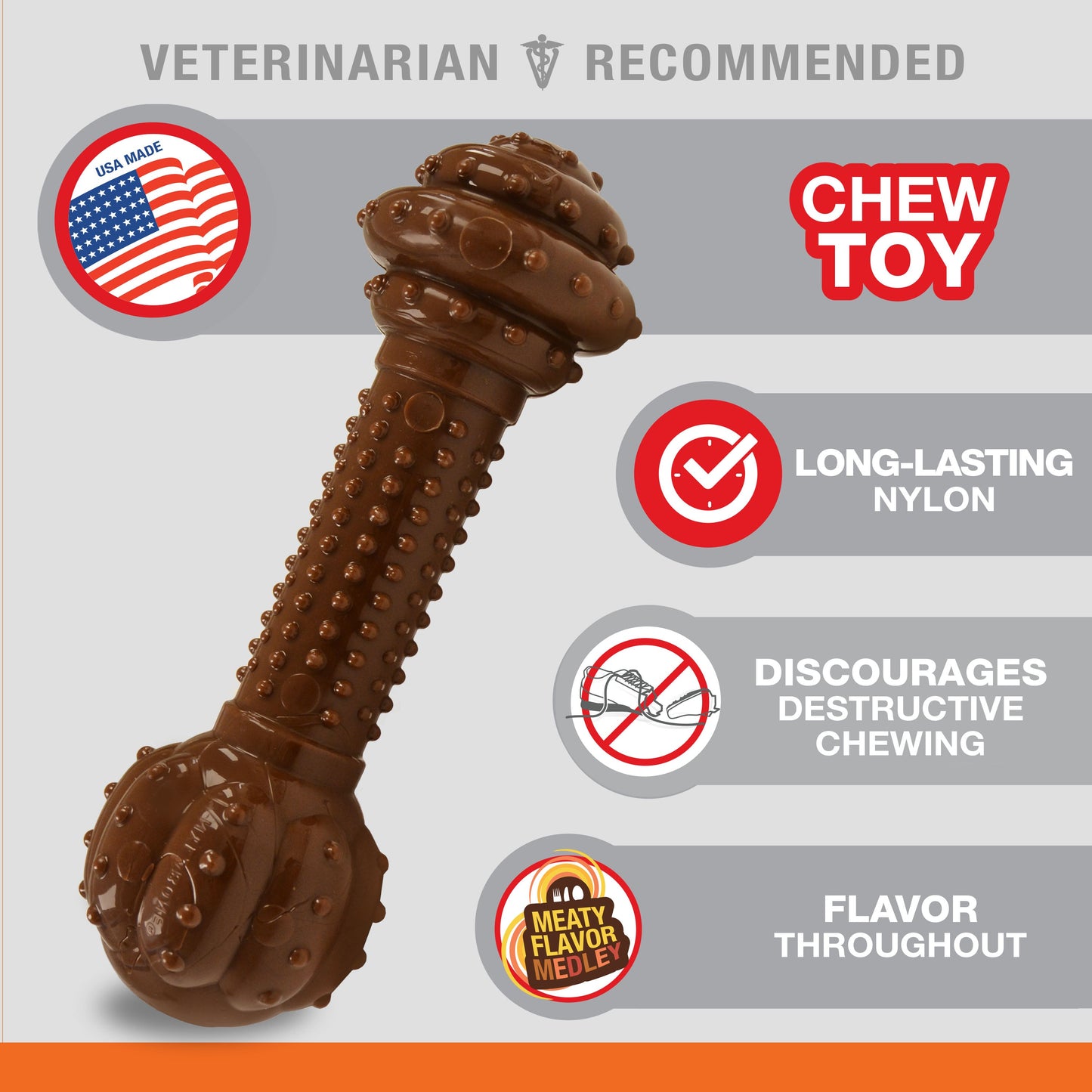 Nylabone Barbell Power Chew Durable Dog Toy Flavor Medley 1ea/Large/Giant - Up To 50 lb