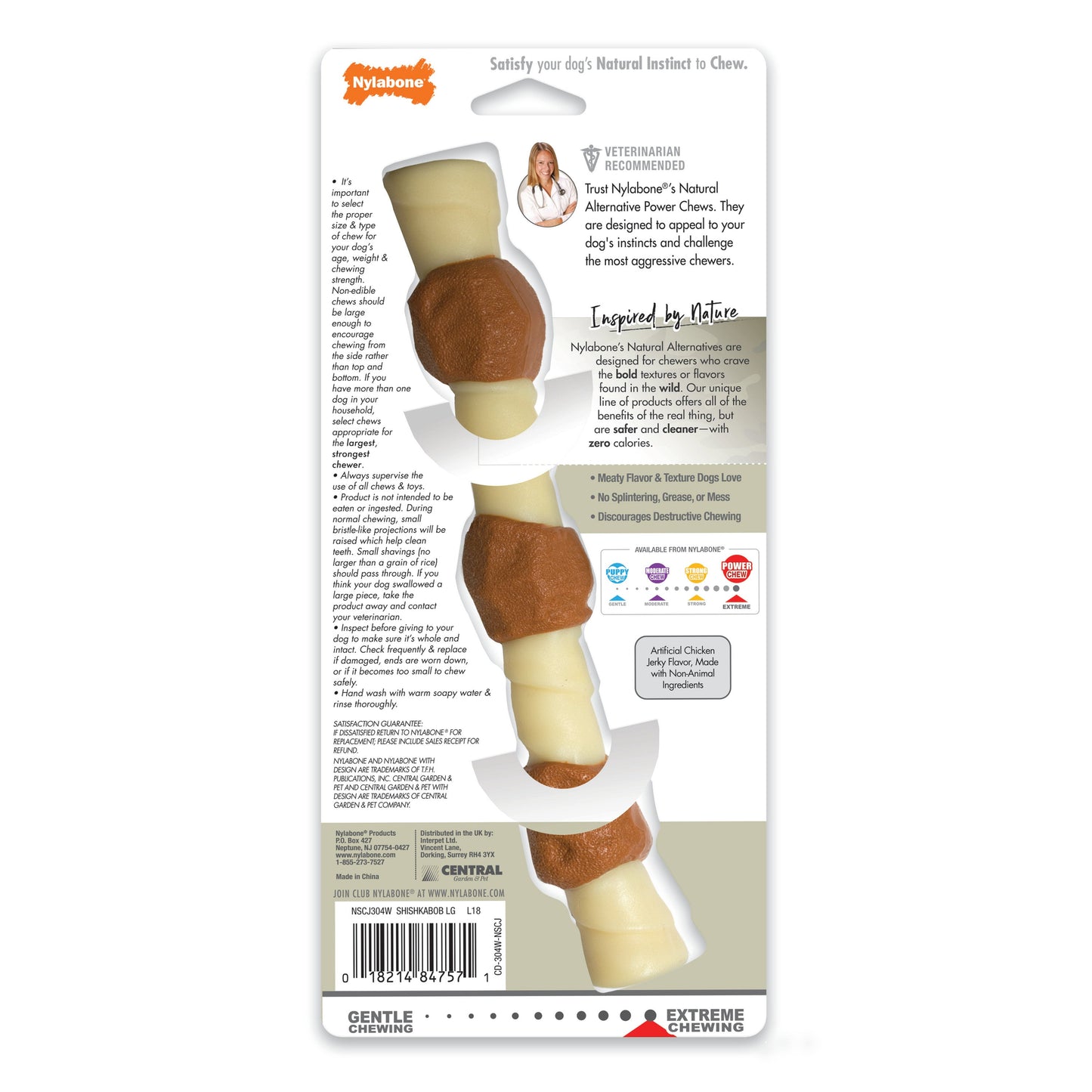 Nylabone Power Chew Shish Kabob Alternative Nylon Chew Toy Chicken Jerky Large/Giant - Up To 50 lb (1 count)