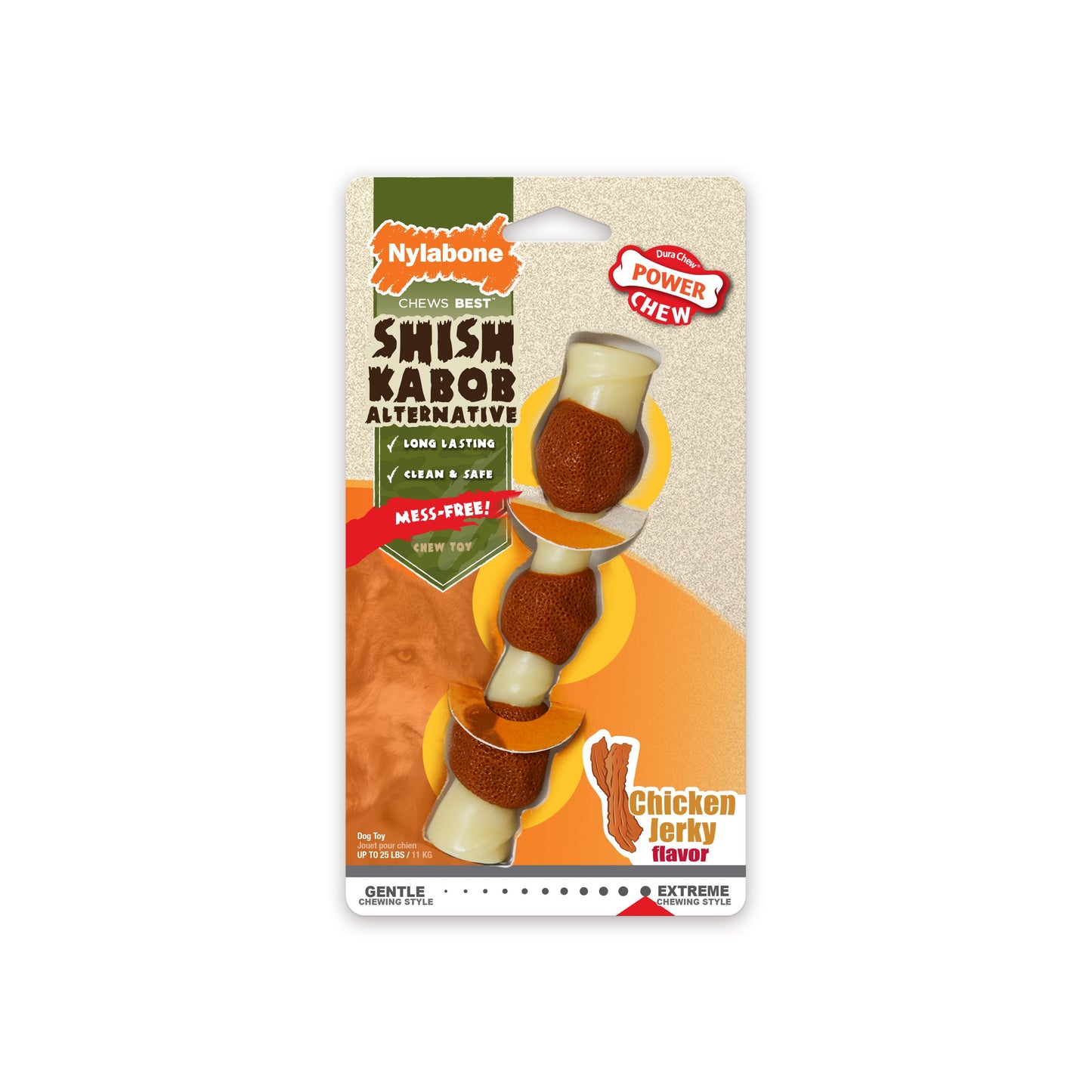 Nylabone Power Chew Shish Kabob Alternative Nylon Chew Toy Chicken Jerky 1ea/SMall/Regular - Up To 25 Ibs.