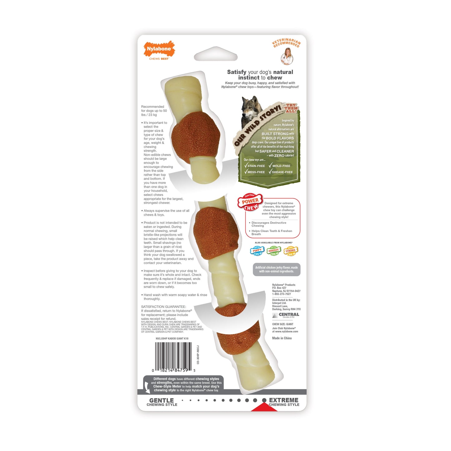 Nylabone Power Chew Shish Kabob Alternative Nylon Chew Toy Chicken Jerky Large/Giant - Up To 50 lb (Single Chew)