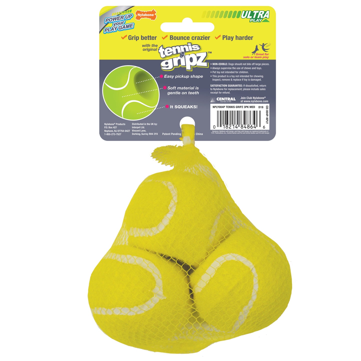 Nylabone Power Play Dog Tennis Ball Gripz 1ea/Medium/Wolf - Up To 35 lb