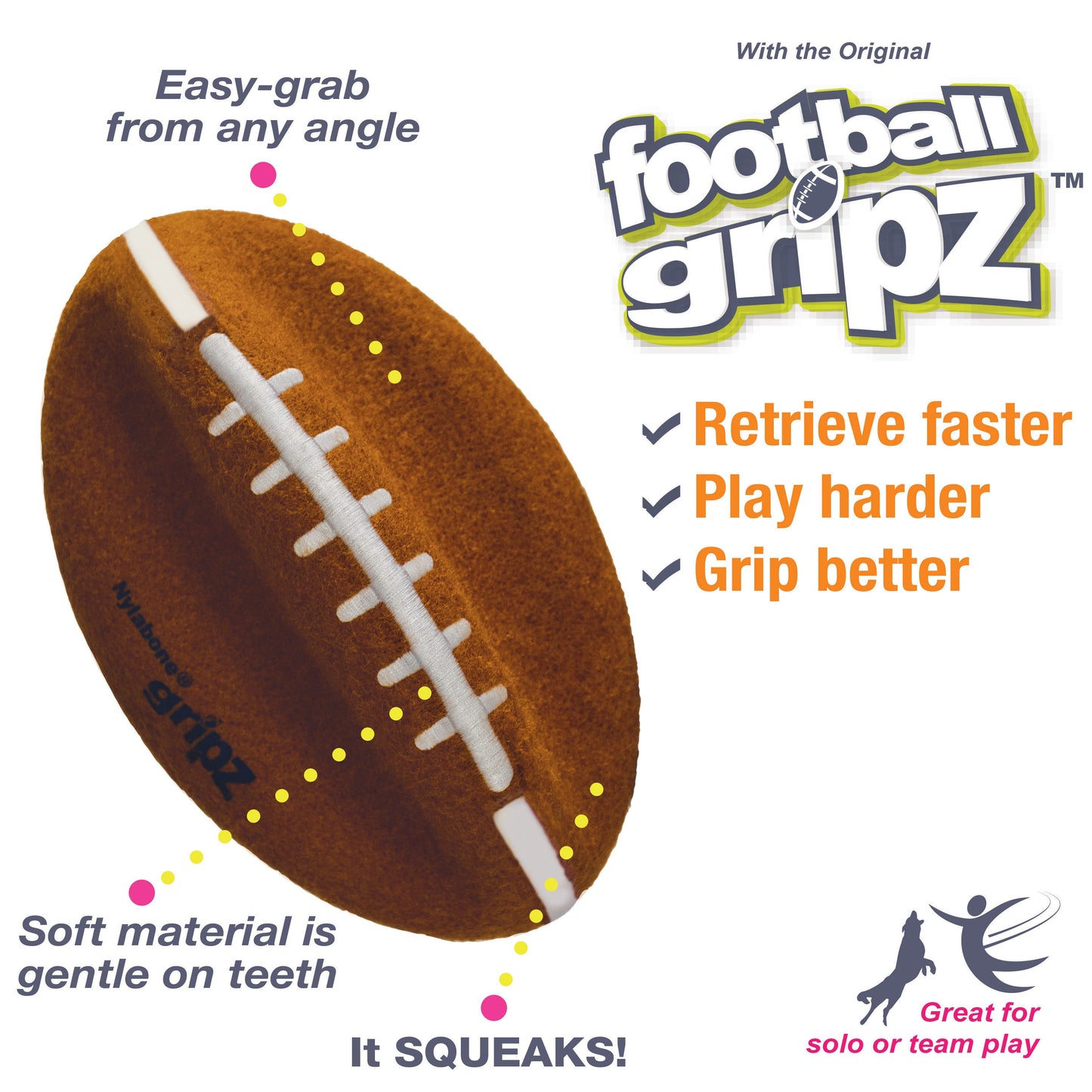 Nylabone Power Play Dog Football Gripz 1ea/Medium/Wolf - Up To 35 lb