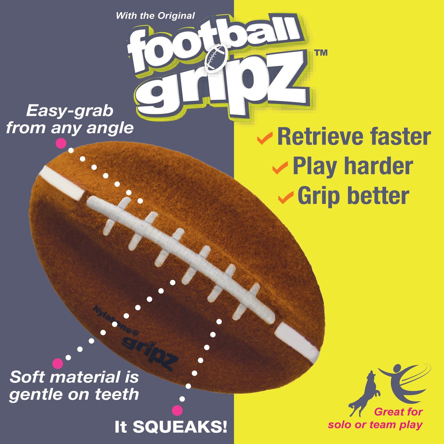 Nylabone Power Play Dog Football Gripz 1ea/Medium/Wolf - Up To 35 lb