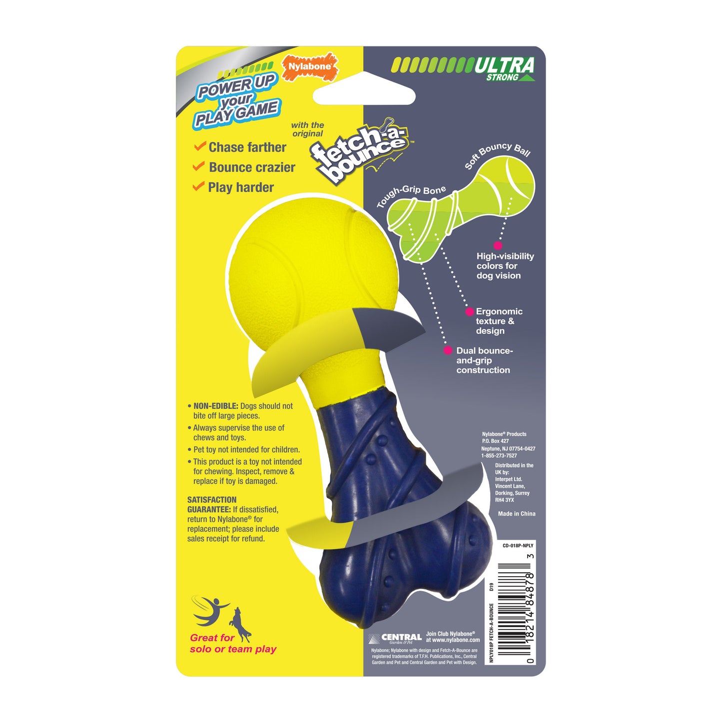 Nylabone Power Play Rubber Dog Toy Fetch-a-Bounce 1ea/SMall/Regular - Up To 25 Ibs.