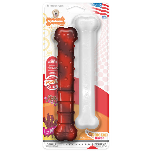 Nylabone Power Chew Durable Dog Chew Toys Twin Pack Beef Jerky & Chicken 1ea/Large/Giant - Up To 50 lb