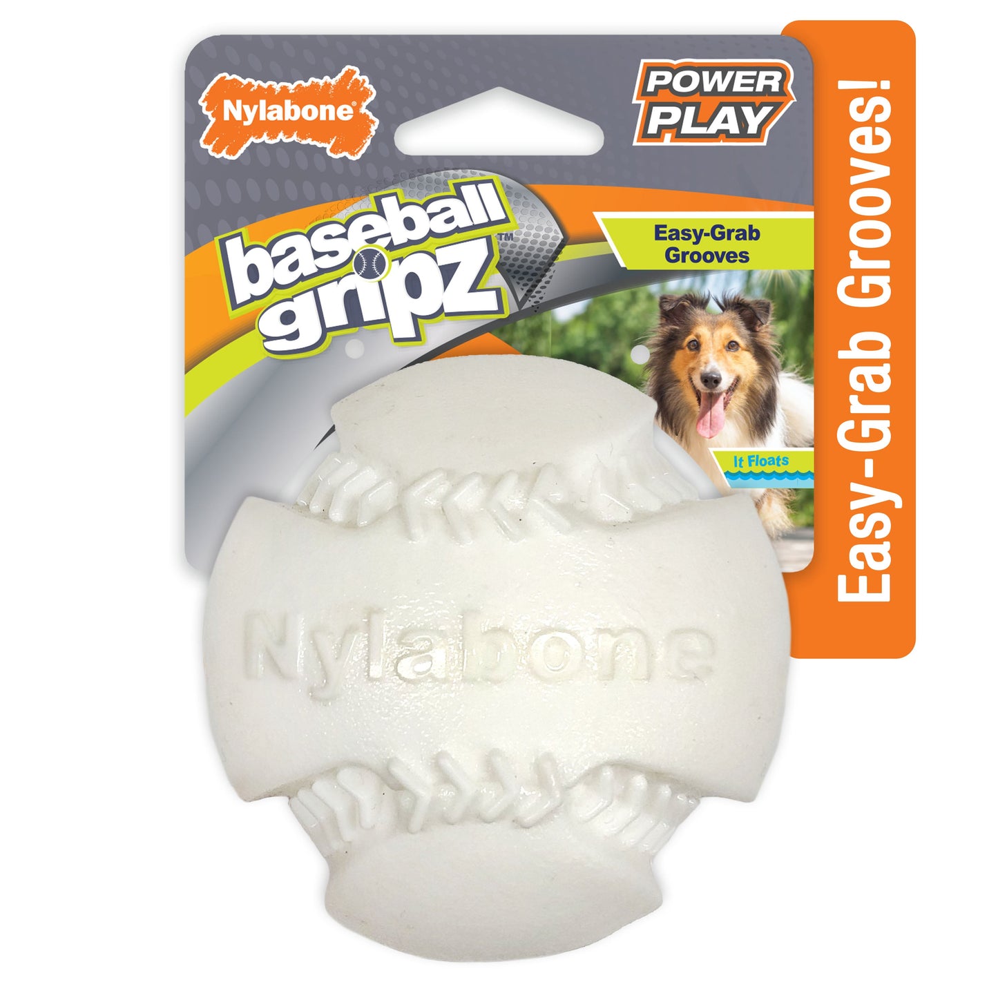 Nylabone Power Play Dog Baseball Gripz 1ea/Medium/Wolf - Up To 35 lb