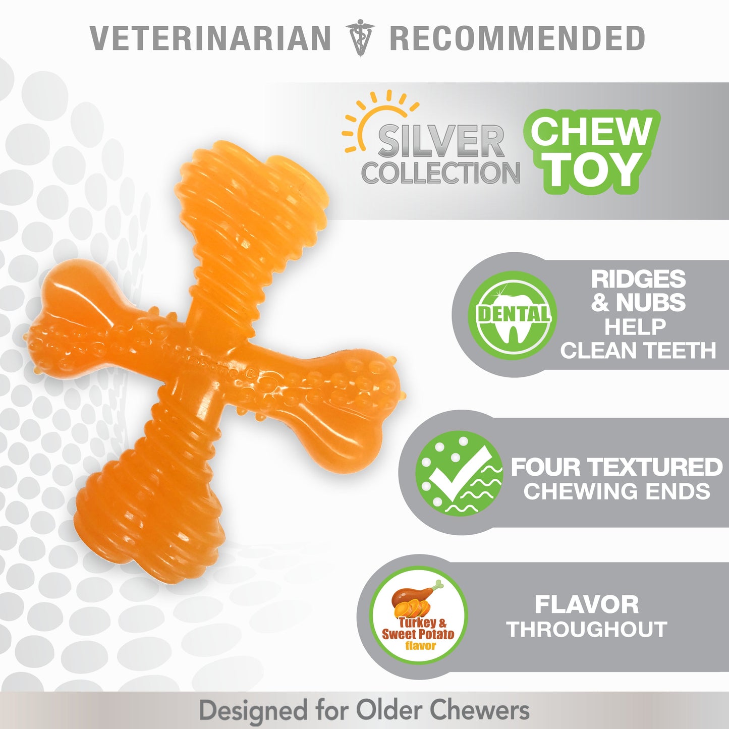 Nylabone Silver Collection Flexi Chew X-Bone Chew Toy for Senior Dogs Turkey & Sweet Potato 1ea/SMall/Regular - Up To 25 Ibs.