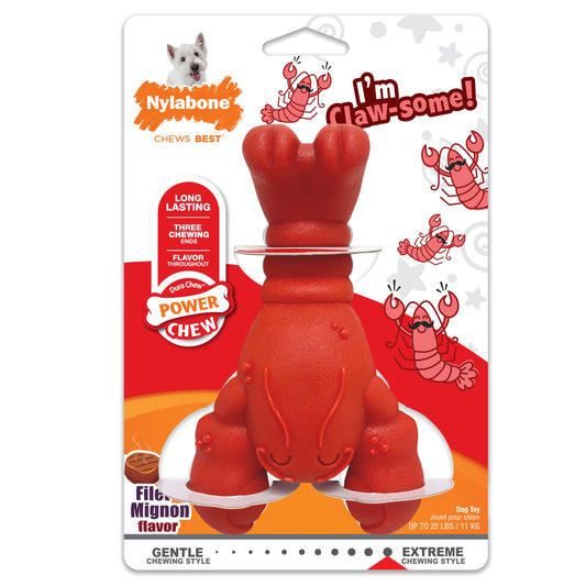 Nylabone Power Chew Lobster Dog Toy Filet Mignon 1ea/Medium/Wolf - Up To 35 lb