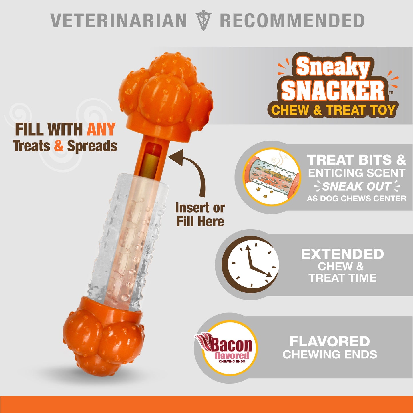 Nylabone Sneaky Snacker Dog Treat Toy Bacon Sneaky Snacker 1ea/Medium/Wolf - Up To 35 lb