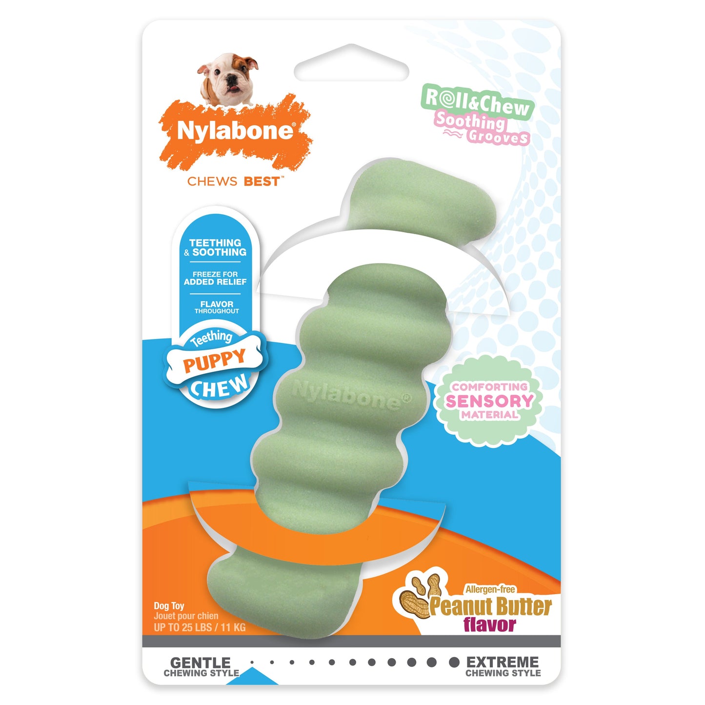 Nylabone Sensory Material Puppy Teething Stick Peanut Butter, 1ea/ Small/Regular - Up To 25 Ibs.